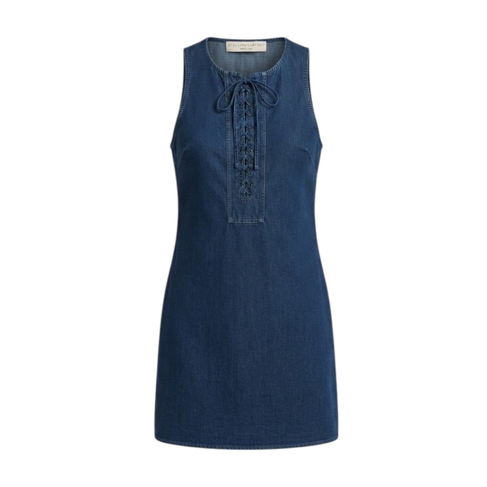 Stella McCartney Denim Lace Up Sleeveless Dress Blue Cotton IT 38 US 2 XS